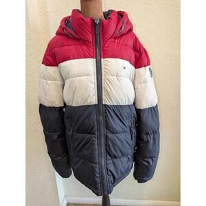 Y2k Vibe Tommy Hilfiger Mens Size Small Quilted Hooded Color Block Puffer Jacket